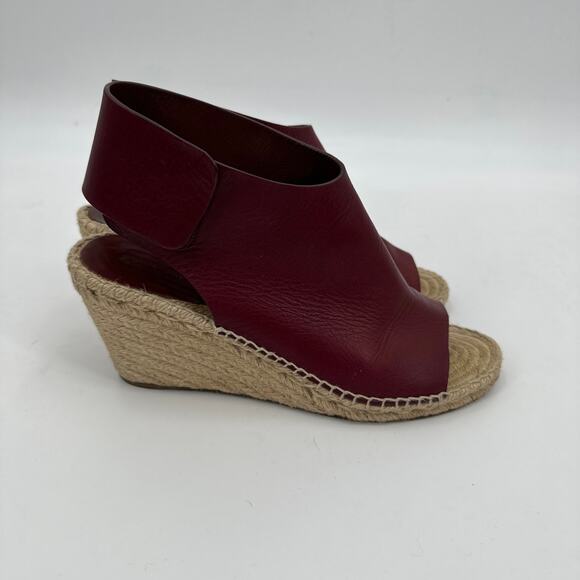Celine Burgundy Leather Wedge Espadrilles Sandals Size 41/ US10 - Picture 5 of 12